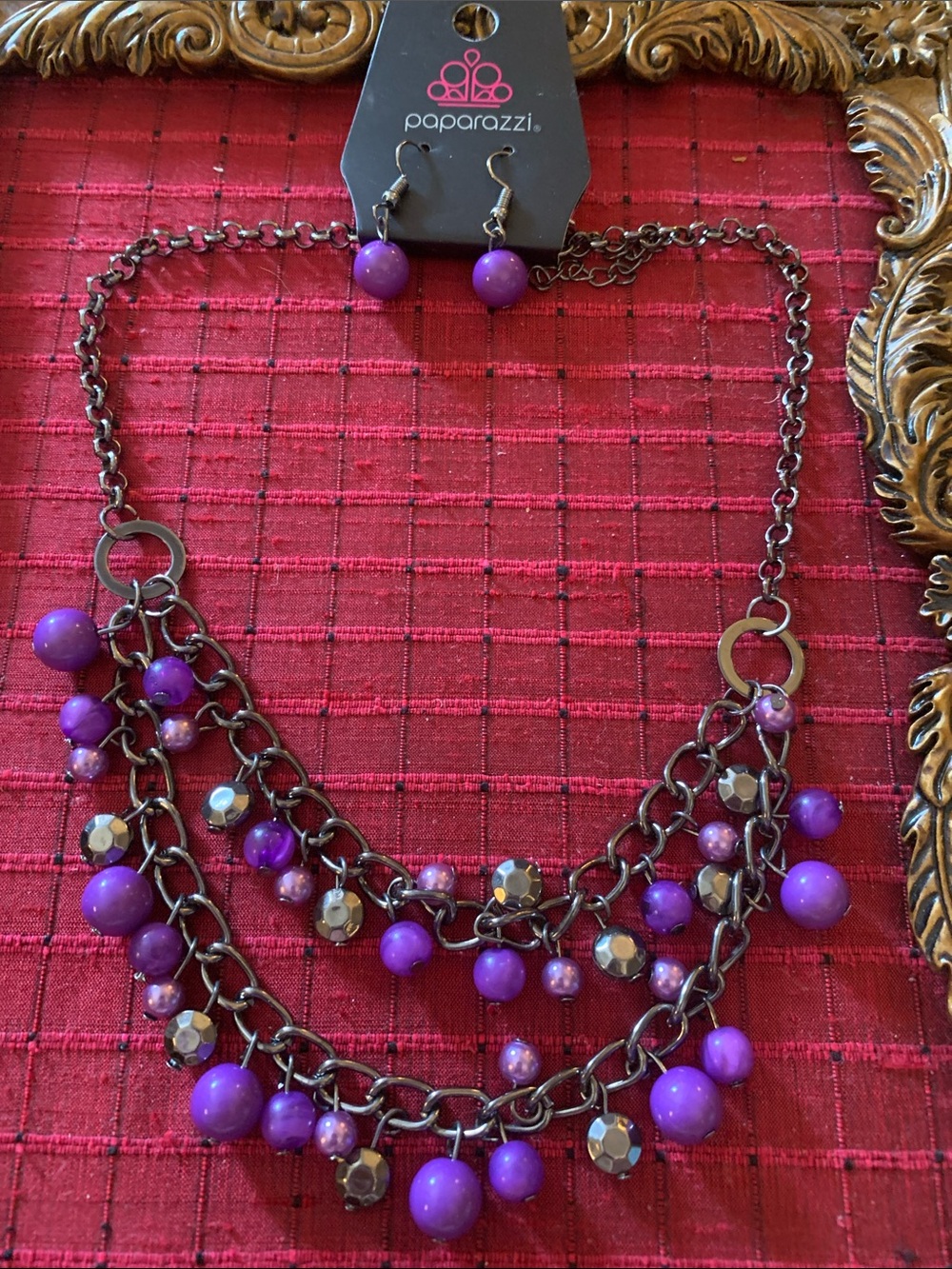 paparazzi Purple Multi-Strand Statement Necklace with Matching Earrings